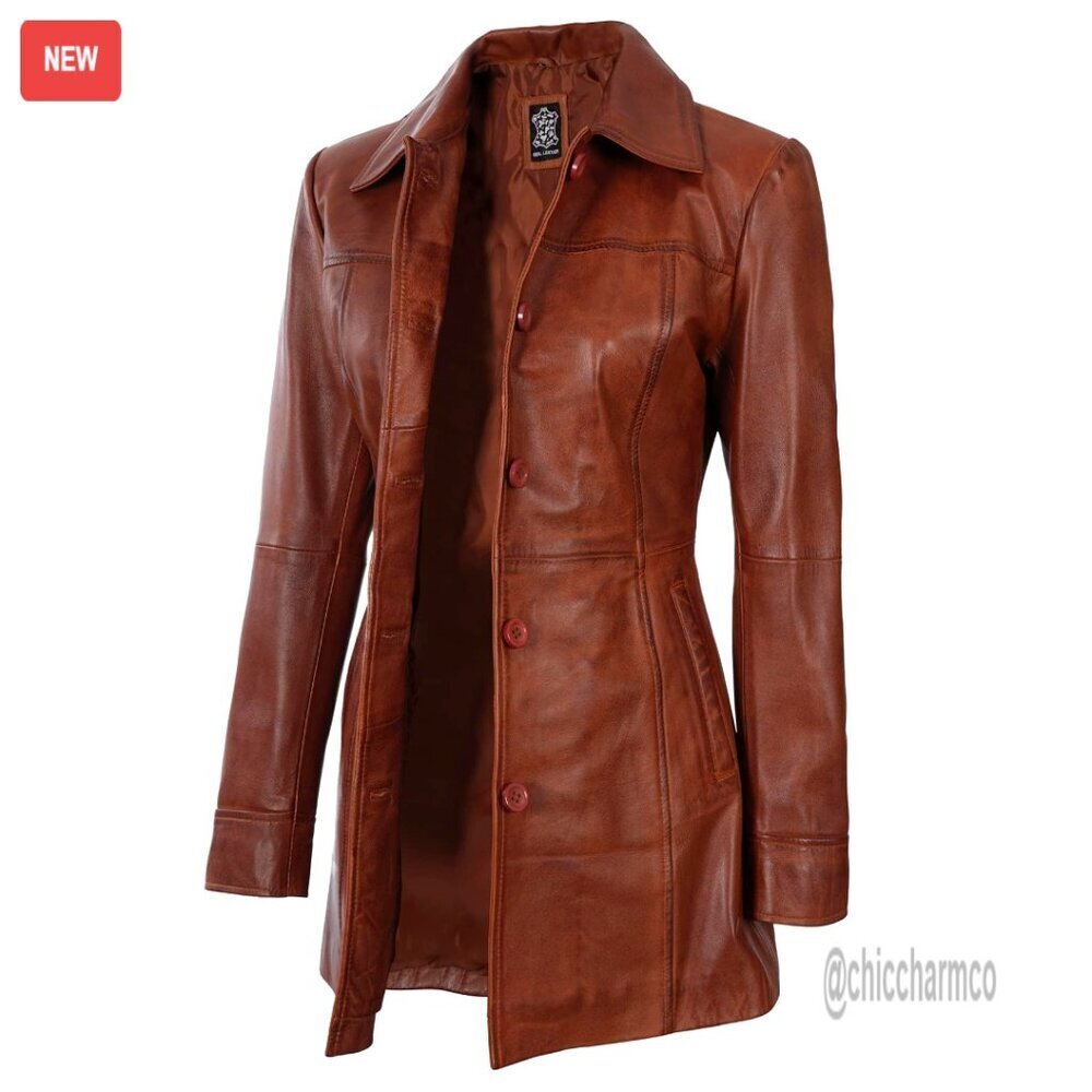Lambskin Leather Blazer Coat ¾ Length Classic Chic Minimal Elegant Outerwear
